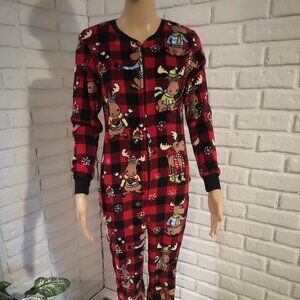 Secret Treasures Sleepwear Ladies Size XS Red & Black Moose Print Fleece Onesie